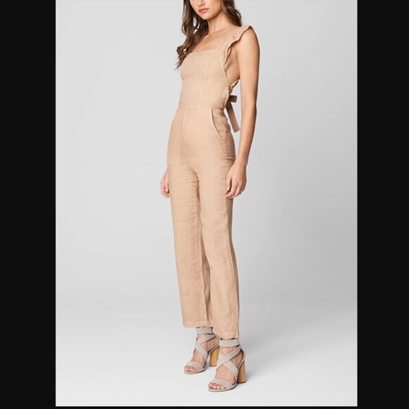 BLANKNYC Womens Luxury Clothing Linen Jumpsuit with Ruffle Straps | Size S - Picture 2 of 11